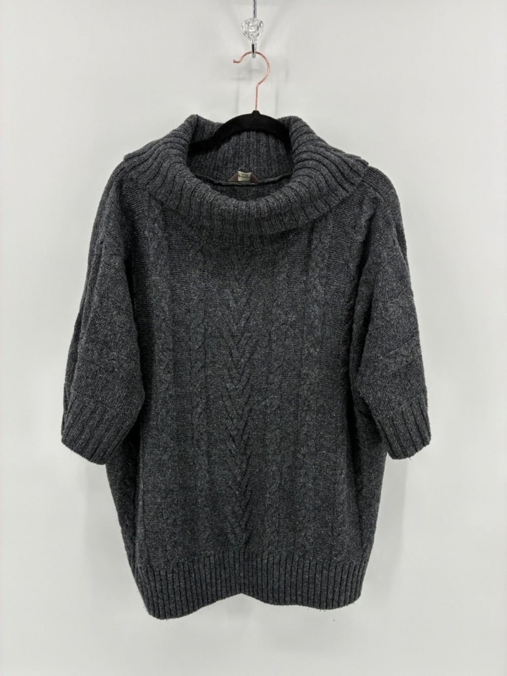 MASSIVE $10 SALE Women's Gray Cable Knit Cowl Neck 3/4 Open Sleeve Sweater - Picture 2 of 8
